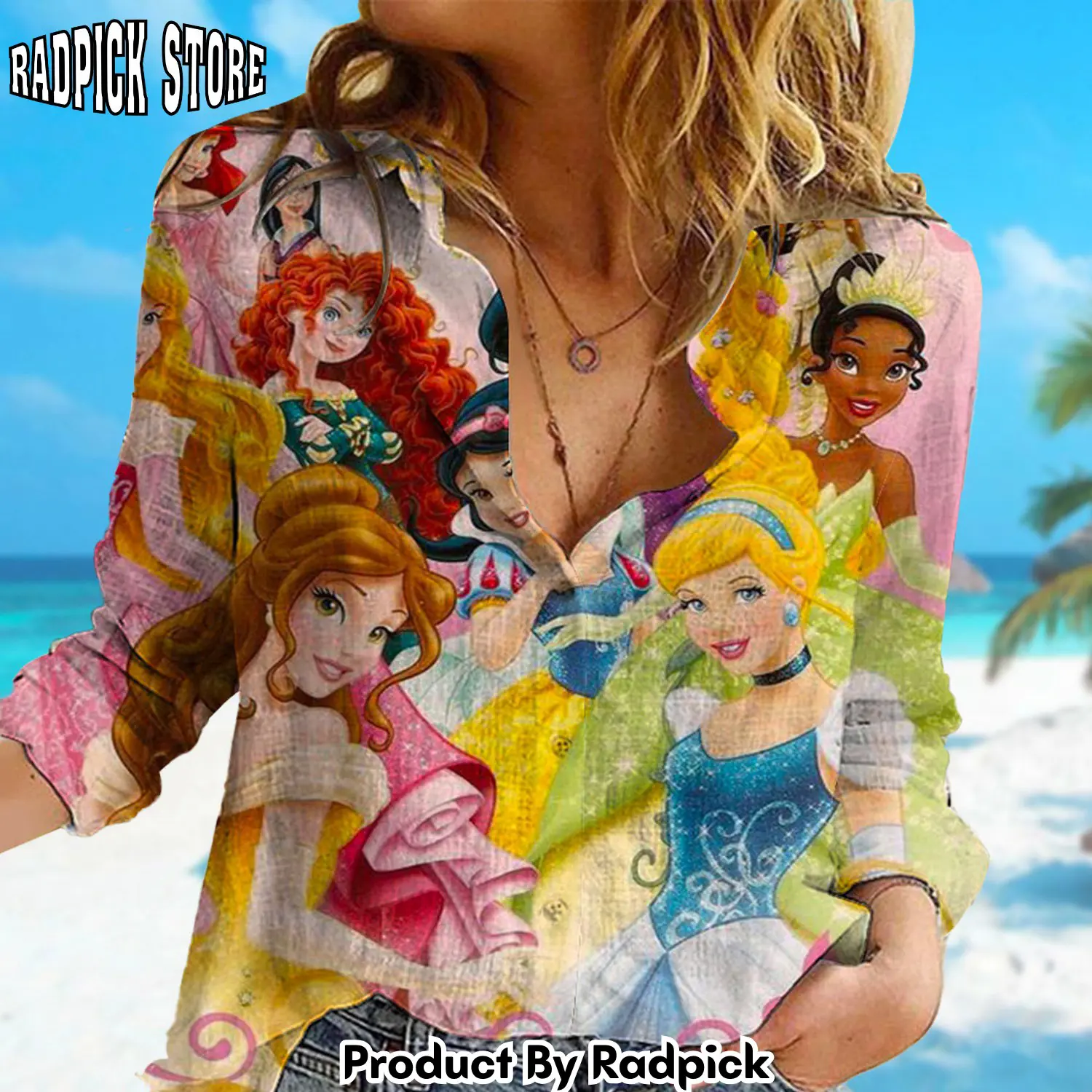 Radpick princess linen shirt princess women casual shirt movie linen button shirt cartoon characters linen blouses shirt magic kingdom trip g rp662194